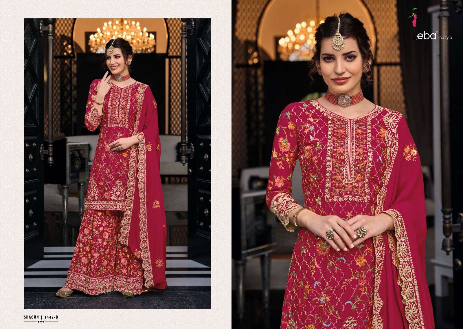 SHAGUN COLOR EDITION VOL 6 PREMIUM SILK EMBOIDERY WORK HEAVY KURTI WITH SHARARA AND DUPATTA BY IBA LIFESTYLE BRAND 6002